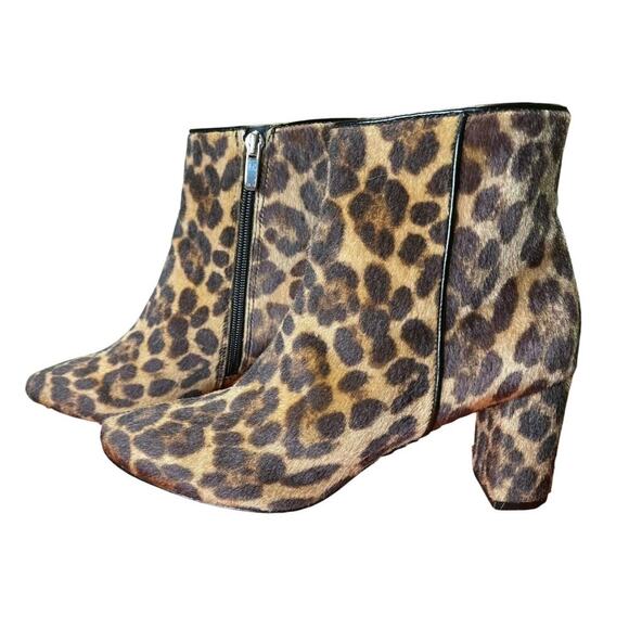 Nine West Leopard Calf Hair Bootie Sz 7.5 Pointed Toe Block Heel Mob Wife Y2K - Picture 2 of 8